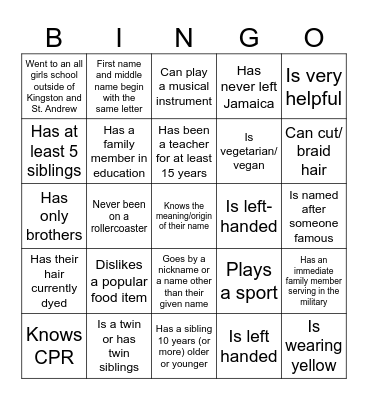 Get To Know You Bingo Card