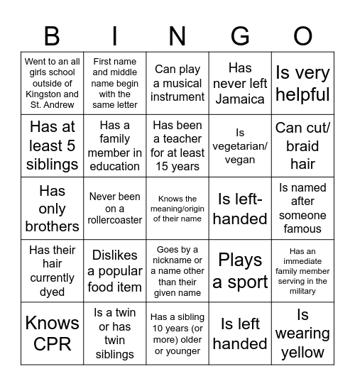 Get To Know You Bingo Card