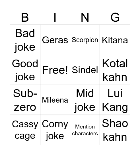 Mortal kombat moment bingo Card