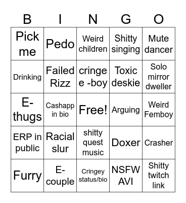 black car bingo Card