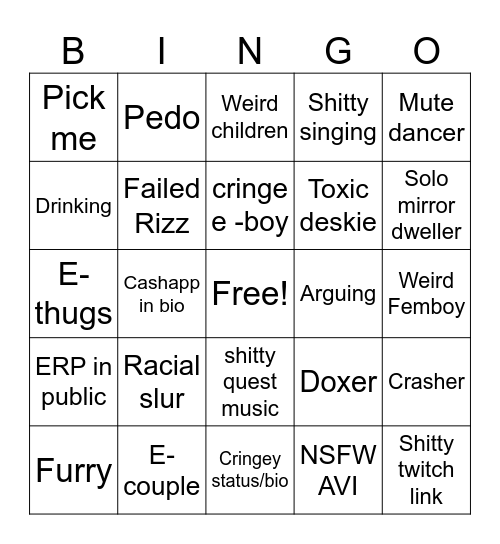 black car bingo Card