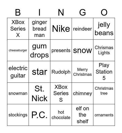 5th Grade Christmas Bingo Card