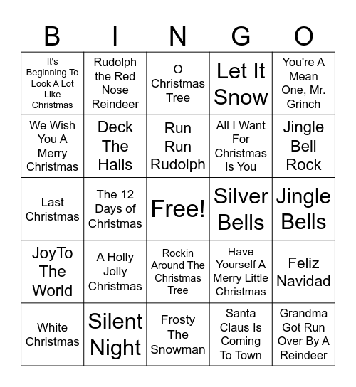 frChristmas Carol Bingo Card