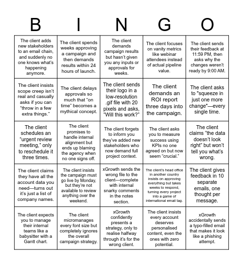 xGrowth Bingo Card