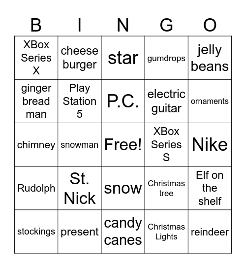 5th Grade Christmas Bingo Card