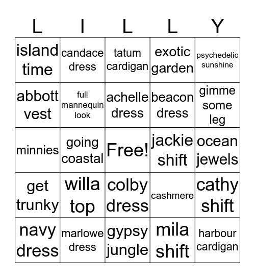 Lilly Bingo, Round 2! Bingo Card