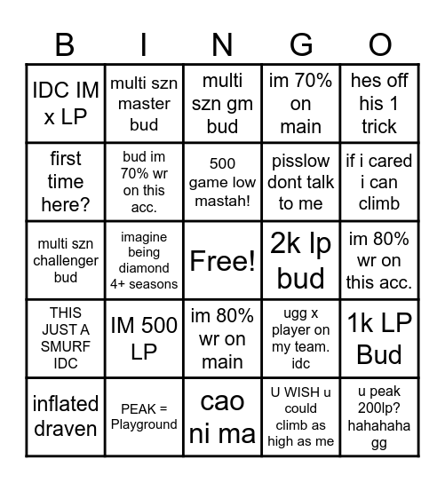 EGO BINGO! Bingo Card