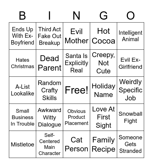 Hallmark Movie Bingo Card