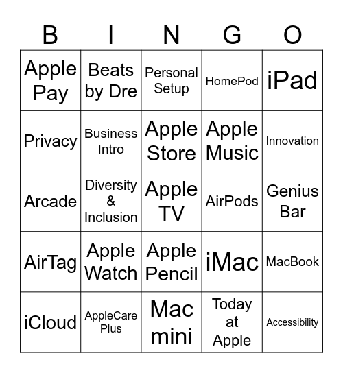 Apple Bingo Card