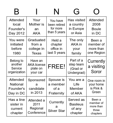 ALPHA KAPPA ALPHA SORORITY Bingo Card