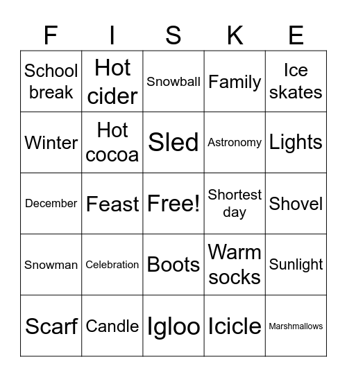 Winter Solstice at Fiske Bingo! Bingo Card