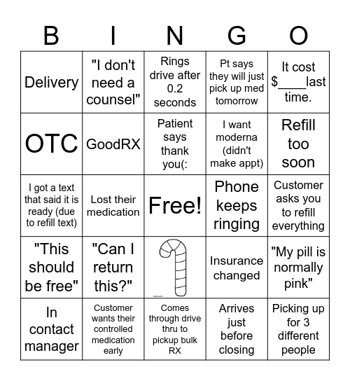 Pharmacy Bingo Card