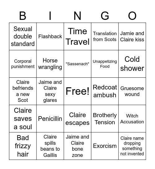 Outlander S1 Bingo Card