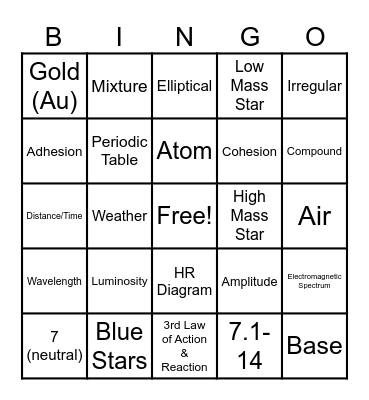 Semester Wrap Up Bingo Card
