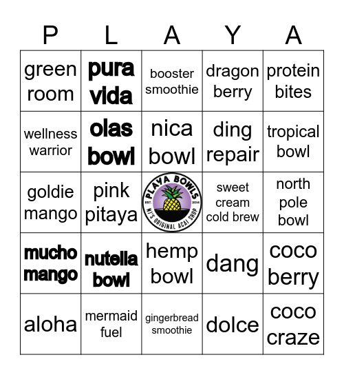 Playa Bowls Loveland Bingo Card