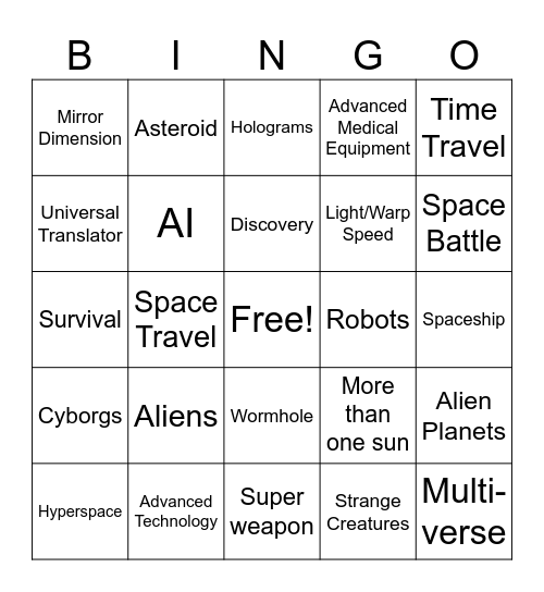 Sci-Fi Bingo Card