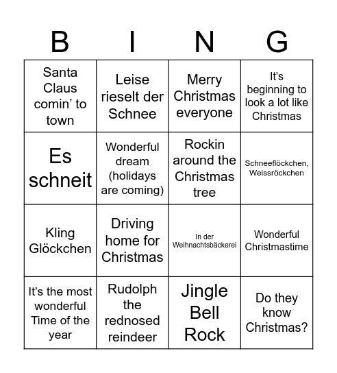 Weihnachtslieder Bingo Card