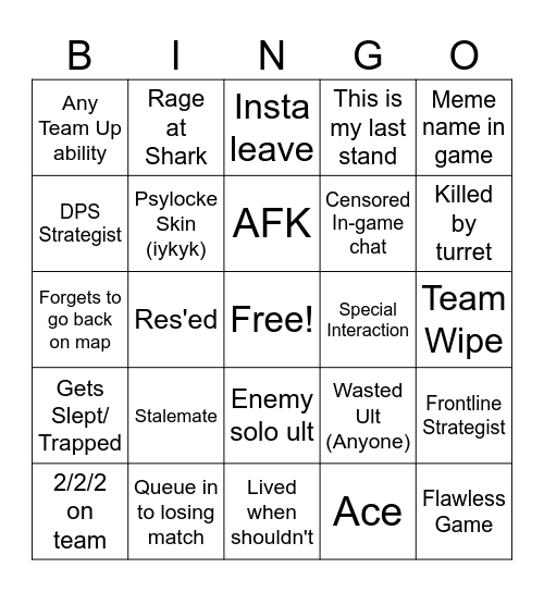 Marvel Rivals Bingo Card