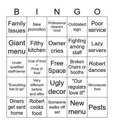 Restaurant Impossible Bingo Card