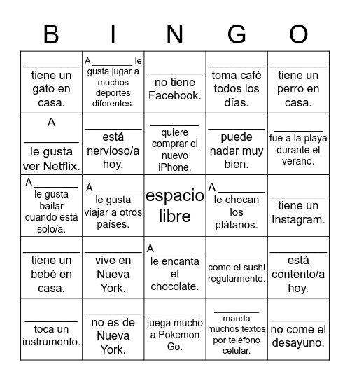 Bingo Humano: Español II Bingo Card