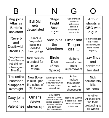 Caliber Season 2 Bingo Card