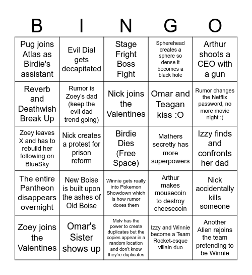 Caliber Season 2 Bingo Card