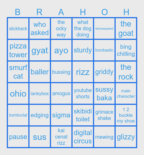 brainrot bingo Card
