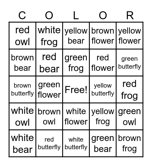 COLORS Bingo Card