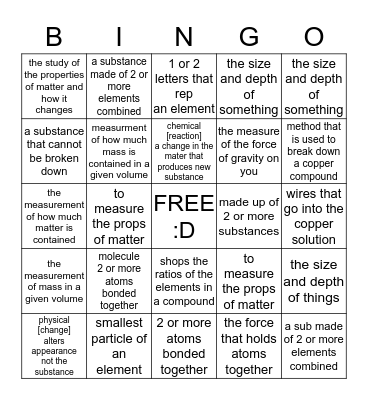 science Bingo Card