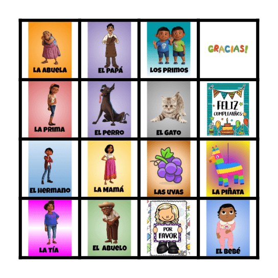 Lotería La Familia Bingo Card