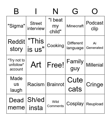 Insta Reels Bingo Card