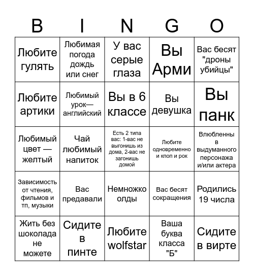 Kust Bingo Card