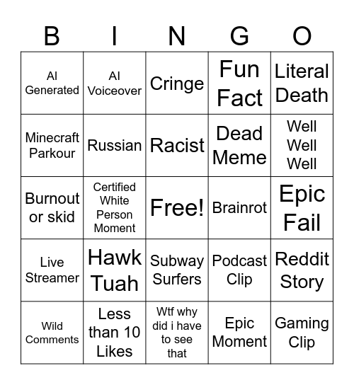 Reels Bingo Card