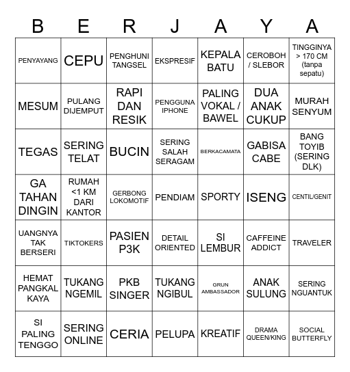 BERJAYA Bingo Card