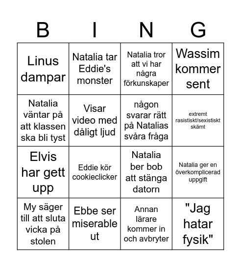 TE24 Bingo för fysiklektioner Bingo Card