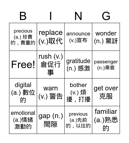 B3U5 Bingo Card