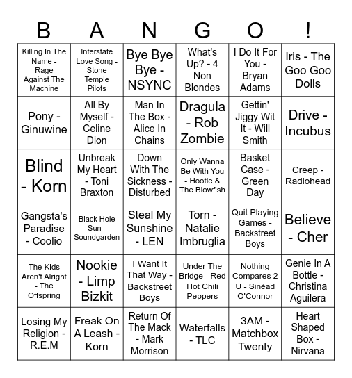 Last Level Bar Bango 90's Edition Bingo Card