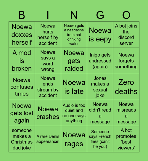 Noewa Christmas bingo Card