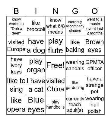 Getting to Know You Bingo Card