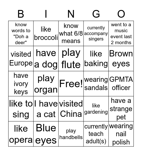 Getting to Know You Bingo Card