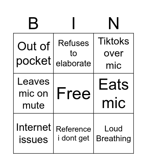 Connor Bingo Card