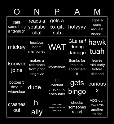 Untitled Bingo Card