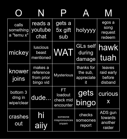 Untitled Bingo Card