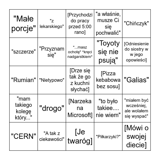 Bingo kolegi H. Bingo Card