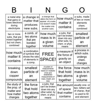 SCIENCE VOCAB Bingo Card