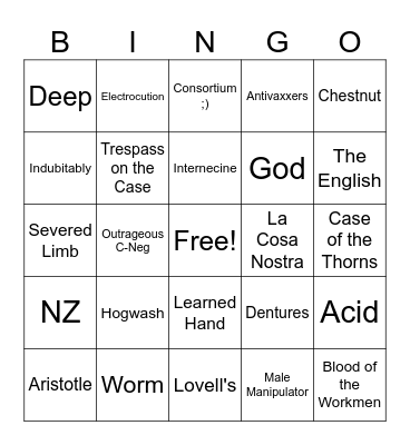Torts Response Bingo Card