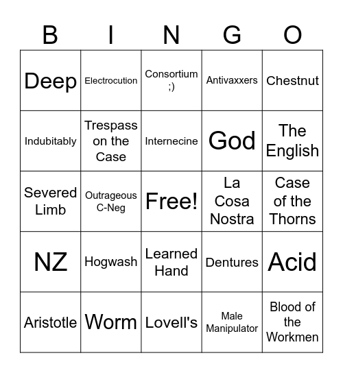 Torts Response Bingo Card