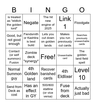 Eldlich Support Bingo Card