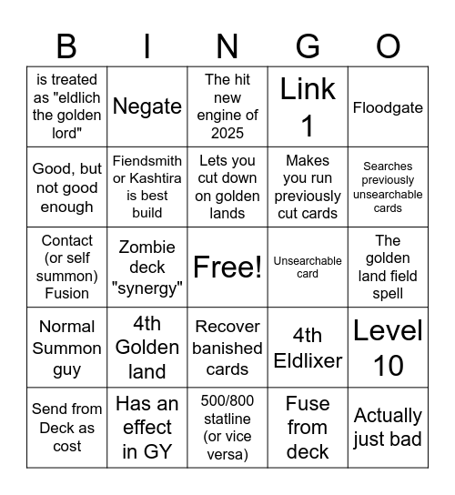 Eldlich Support Bingo Card