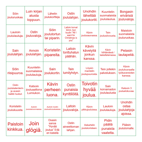 PELATAAN! JOULUBINGO Card